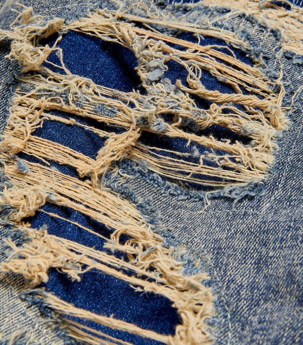 Represent Shredded Denim Jeans - Blue/Cream