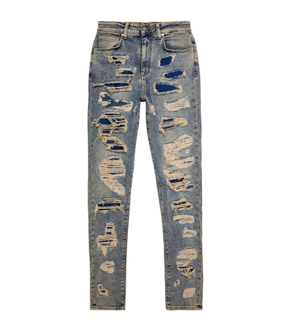 Represent Shredded Denim Jeans - Blue/Cream