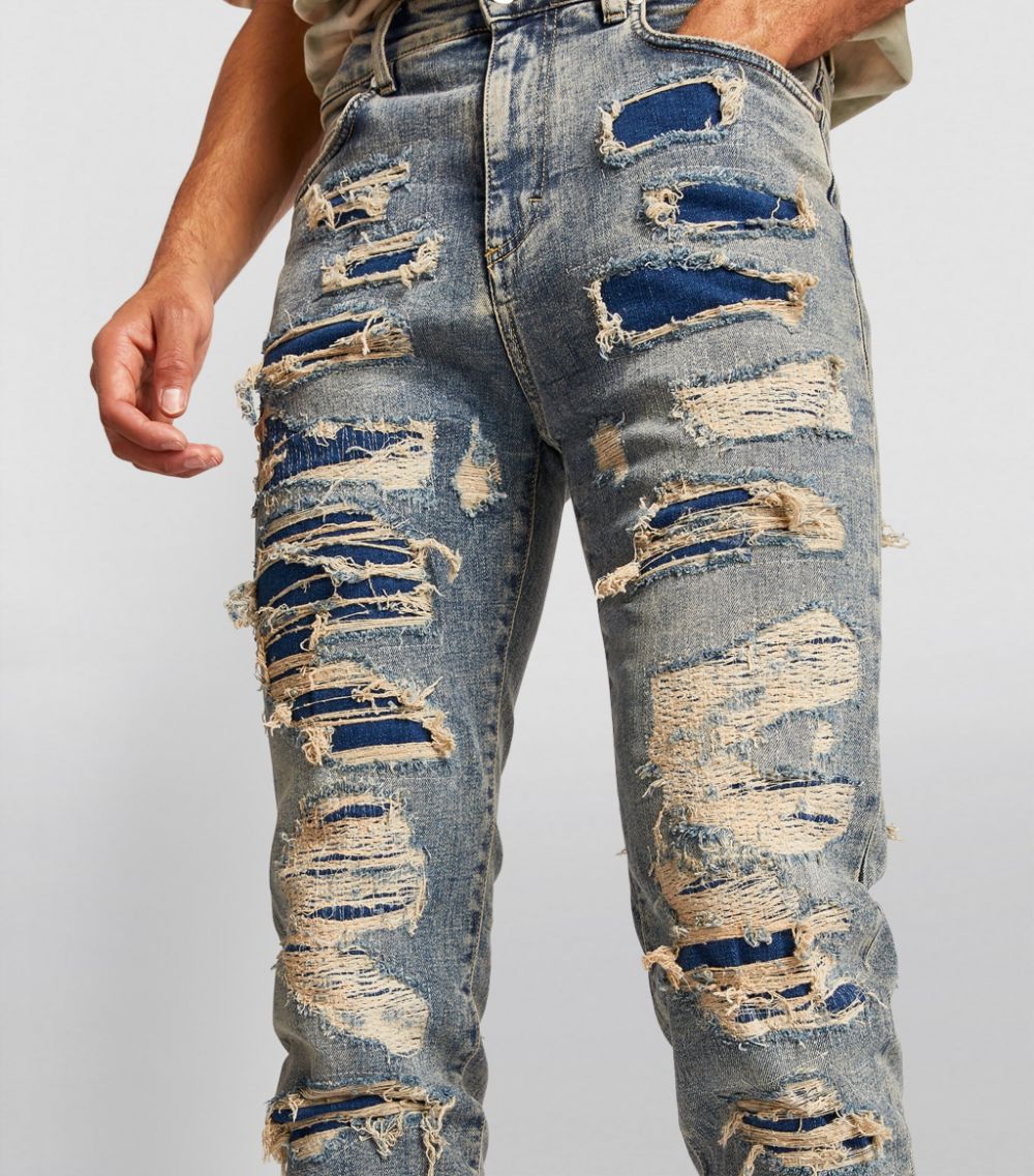 Represent Shredded Denim Jeans - Blue/Cream