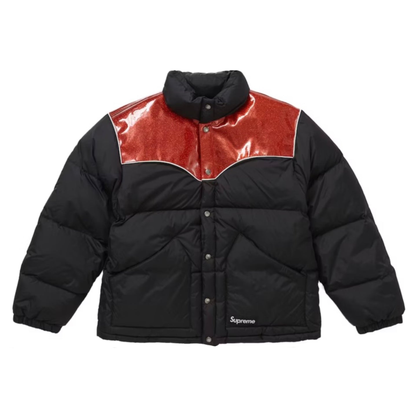 Supreme Glitter Yoke Down Puffer Jacket - Black/Glitter Red