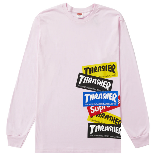 Supreme Thrasher Multi Logo Long Sleeve Tee Light Pink